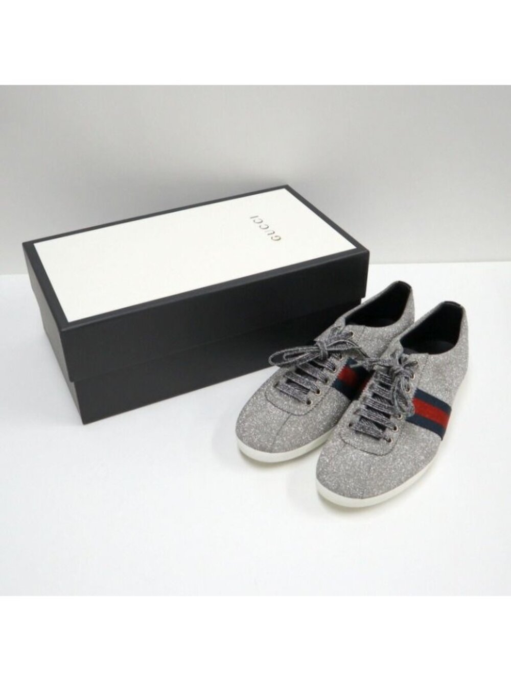 Gucci Glitter Web Stud Sneakers Silver Lame 9